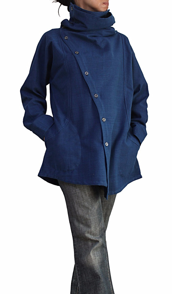 Jomton 手工編織棉質遊牧襯衫靛藍染色 (BFS-150-03) 第2張的照片