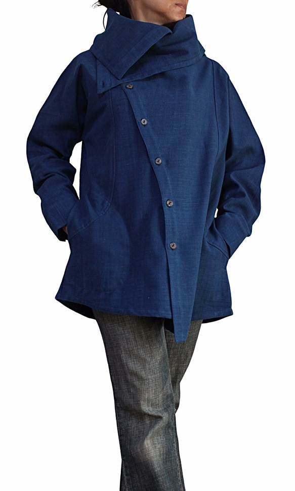 Jomton 手工編織棉質遊牧襯衫靛藍染色 (BFS-150-03) 第4張的照片