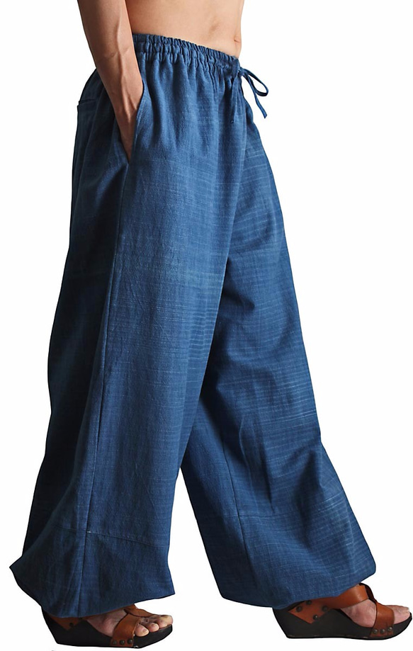 手織棉寬版褲 靛藍（PFS-042-03） 第2張的照片