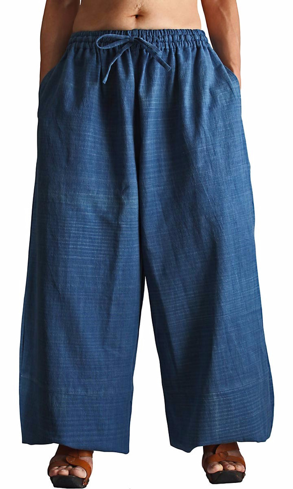 手織棉寬版褲 靛藍（PFS-042-03） 第3張的照片
