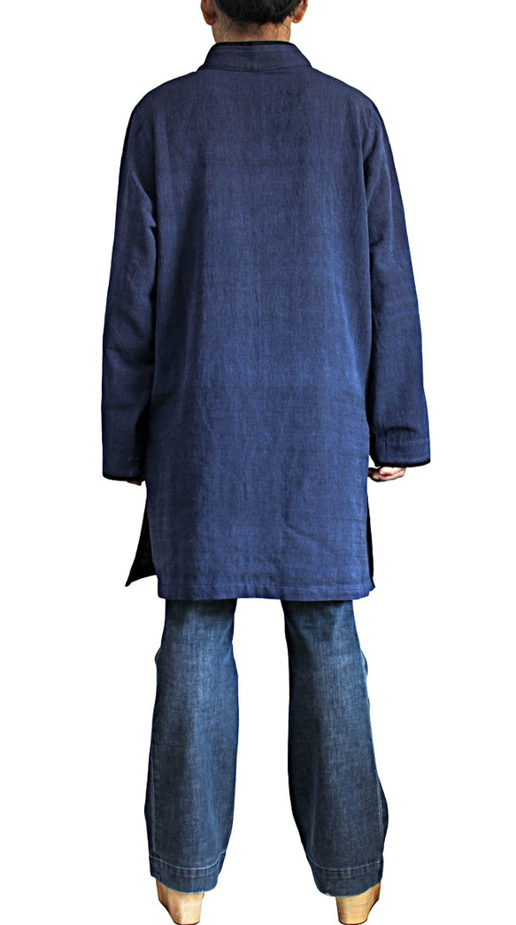 ジョムトン手織り綿チャイナチュニック インディゴ紺（BFS-145-03） 3枚目の画像