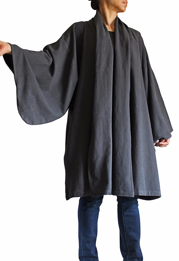 ジョムトン手織り綿着物袖羽織コート（JFS-097-01） 3枚目の画像