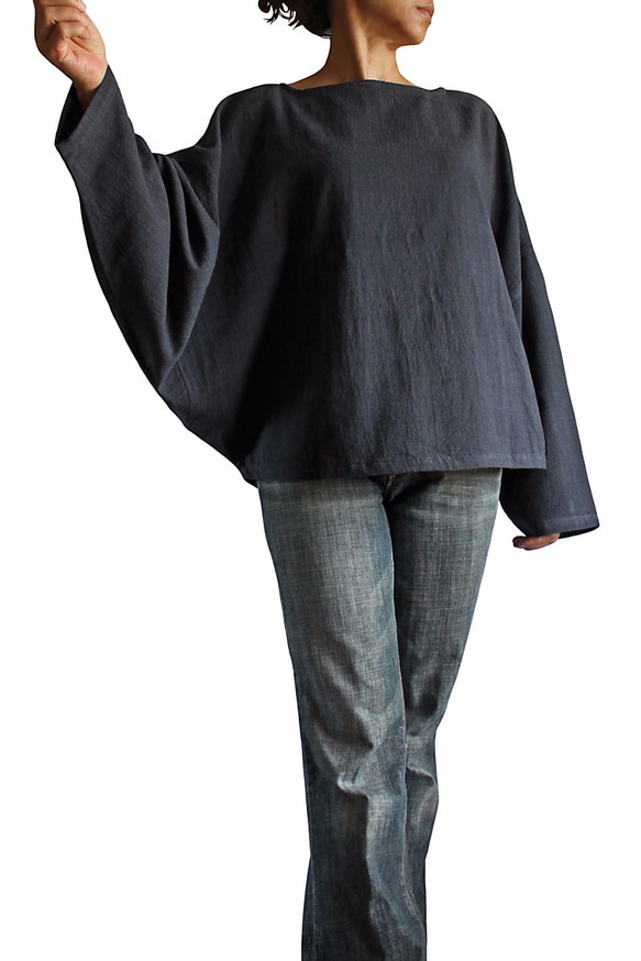 ジョムトン手織り綿ショート貫頭衣（BFS-114-01） 2枚目の画像