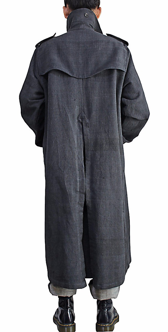 ジョムトン手織り綿トレンチコート 墨黒（JFS-137-01） 5枚目の画像