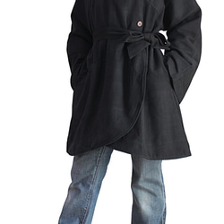 ジョムトン手織り綿ベルト付きクレセントシェイプコート 黒（JFS-091-01） 6枚目の画像