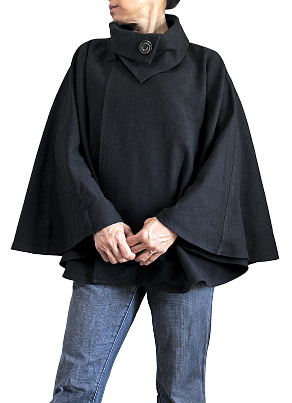 Jomton 手工編織棉質斗篷黑 (JFS-096-01) 第2張的照片