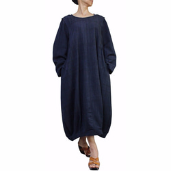 ジョムトン手織り綿のゆったり袋ドレス インディゴ紺（DNN-078-05） 1枚目の画像