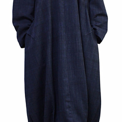 手織棉寬版洋裝 深藍（DNN-078-05） 第2張的照片