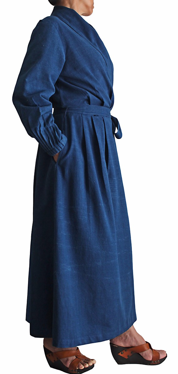 手織棉開襟洋裝 靛藍（DNN-074-03） 第3張的照片