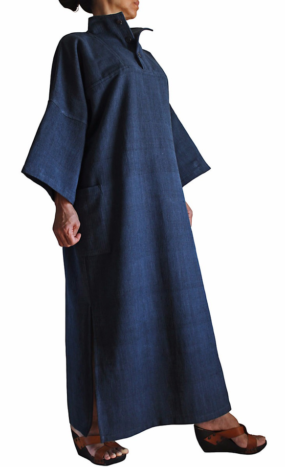 手織棉高領洋裝（DFS-012-03） 第3張的照片
