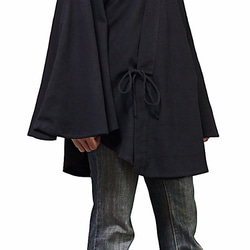 手織棉飛鼠袖和服斗篷 黑（BFS-137-01） 第4張的照片