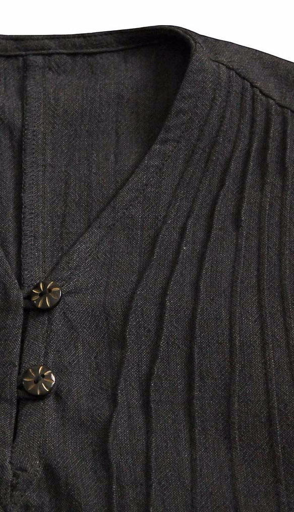 手織棉簡約長洋裝 墨黑（DFS-041-01） 第5張的照片