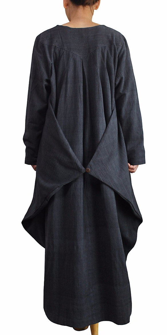ジョムトン手織り綿のマルチドレープゆったりドレス 墨黒（DFS-046-01） 5枚目の画像