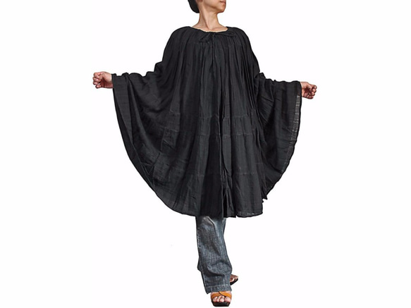 リネンコットンのボリュームクリンクルスカート／ポンチョ （BGN-044