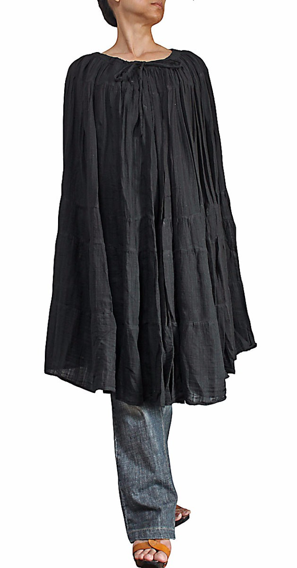 亞麻棉卷皺裙/雨披 (BGN-044) 第3張的照片