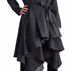 手織棉立體設計大衣 墨黑（JNN-081-01） 第2張的照片