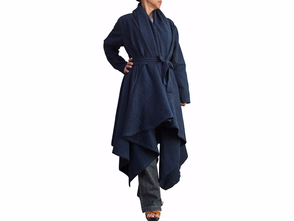 ジョムトン手織り綿デザインプリーツコート インディゴ紺（JNN-081-04）