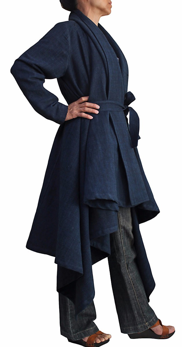 手織棉立體設計大衣 靛藍深藍（JNN-081-04） 第3張的照片