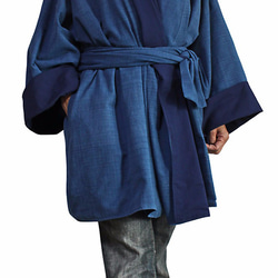 Jomtong 手織棉質日式羽織夾克靛藍色 (JFS-126-03) 第2張的照片