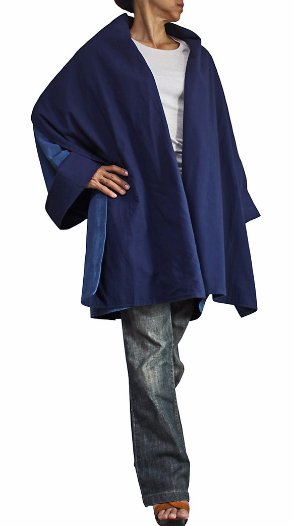Jomtong 手織棉質日式羽織夾克靛藍色 (JFS-126-03) 第4張的照片