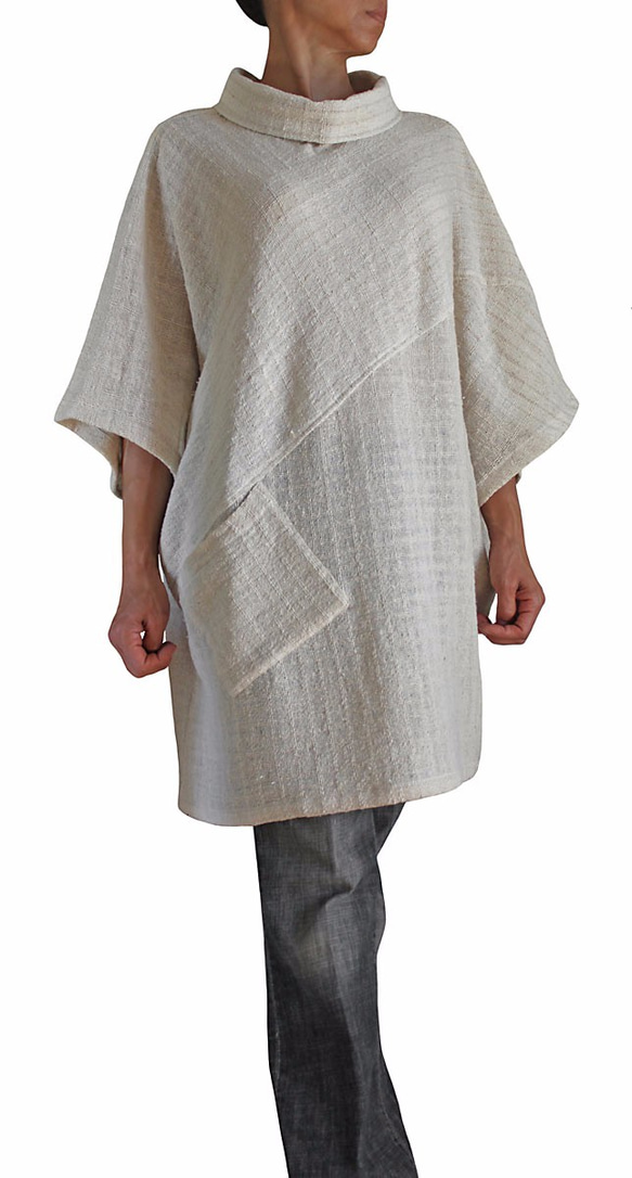 ターポン手織り綿のハイネック奴チュニック （BFS-068） 2枚目の画像