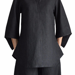 柔軟麻優雅設計襯衫黑色 (BNN-075-01) 第2張的照片