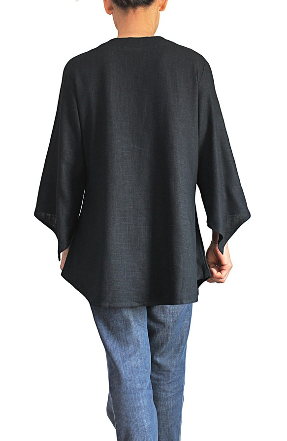 柔軟麻優雅設計襯衫黑色 (BNN-075-01) 第5張的照片