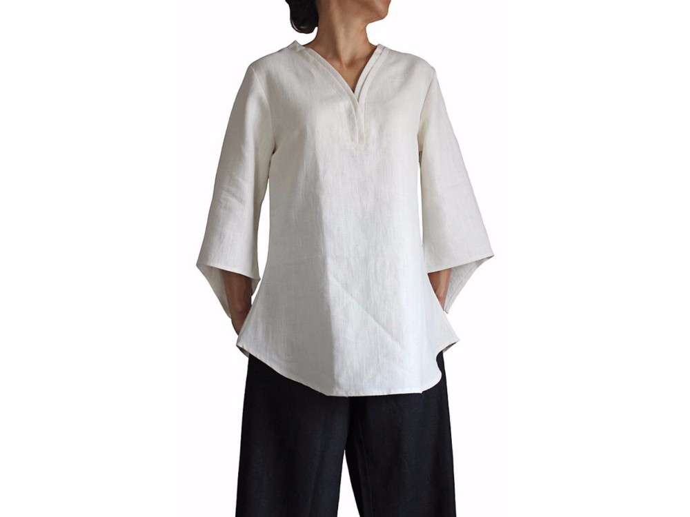 柔らかヘンプのエレガントデザインブラウス （BNN-075）