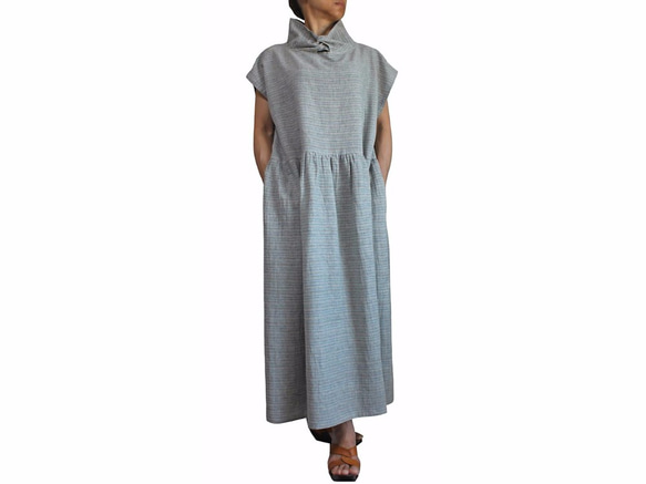 棉質造型領口洋裝 藍色系（DRL-004-01） 第1張的照片
