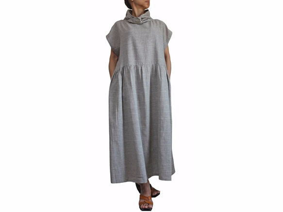 沒有絲毫猶豫棉領設計連衣裙灰色（DRL-004-02） 第1張的照片