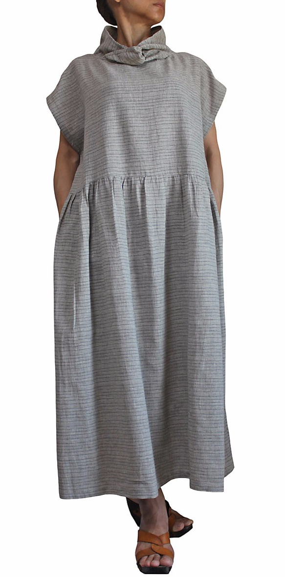 沒有絲毫猶豫棉領設計連衣裙灰色（DRL-004-02） 第2張的照片