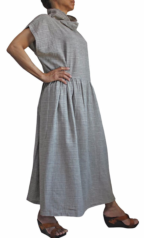 沒有絲毫猶豫棉領設計連衣裙灰色（DRL-004-02） 第3張的照片