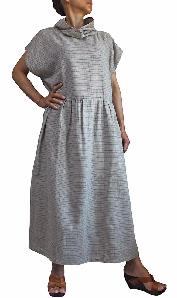 沒有絲毫猶豫棉領設計連衣裙灰色（DRL-004-02） 第4張的照片