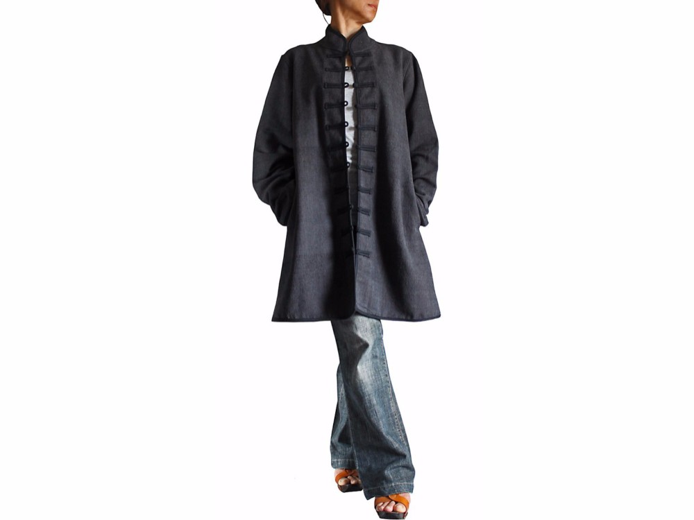 ジョムトン手織り綿チャイナカラーロングジャケット （JFS-119-01）