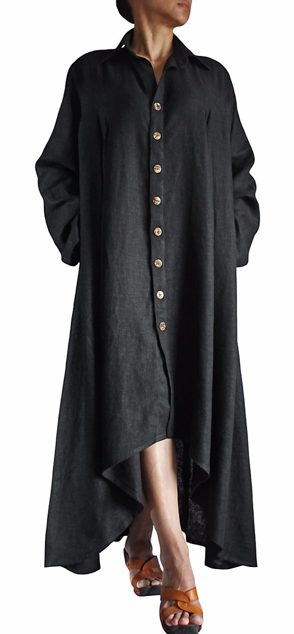 柔らかヘンプのロングドレスコート 黒（JNN-067-01） 2枚目の画像