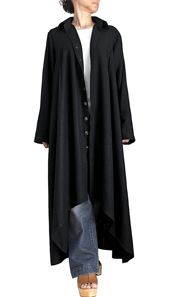柔らかヘンプのロングドレスコート 黒（JNN-067-01） 4枚目の画像