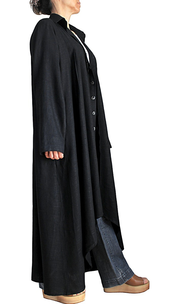 柔らかヘンプのロングドレスコート 黒（JNN-067-01） 5枚目の画像