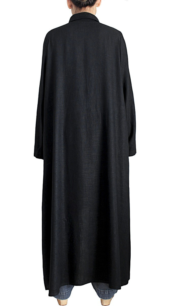 柔らかヘンプのロングドレスコート 黒（JNN-067-01） 6枚目の画像