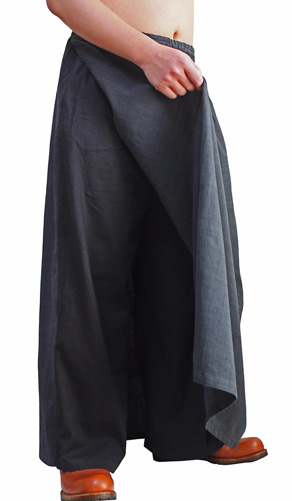 Jomtong 手工編織棉質男士裙褲墨黑色 (PFS-045-01) 第3張的照片