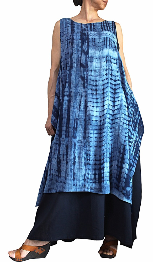 インディゴ染めレイヤードドレス（DRL-006-03） 5枚目の画像
