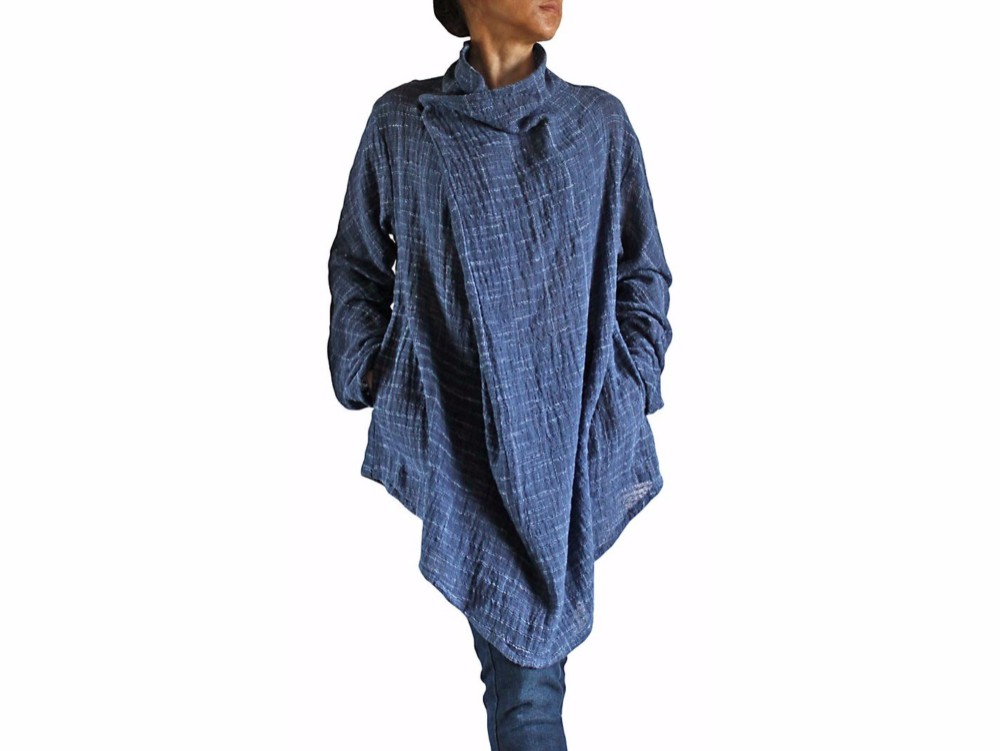ターポン手織綿のデザインチュニック 紺（BFS-097-04） 9,364円