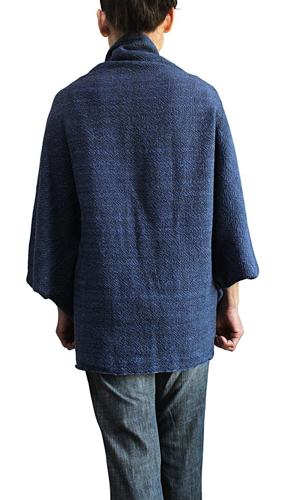 ざっくりジョムトン手織り綿シンプルポンチョ風マント（JFS-001） 8枚目の画像
