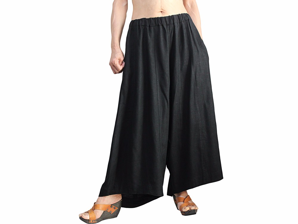 柔らかヘンプのワイドパンツ　黒（PNN-038-01）