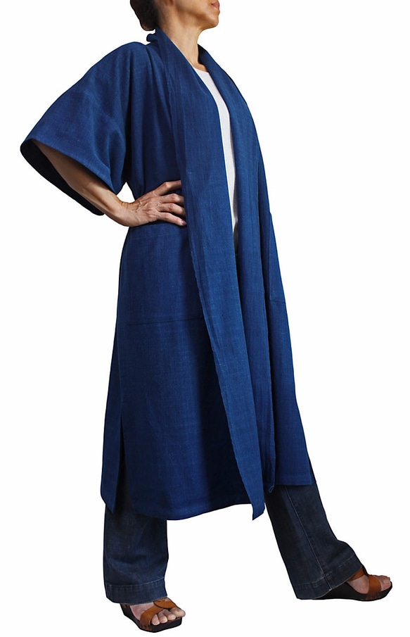 手織棉的夏季大衣 靛藍（JFS-127-03） 第2張的照片