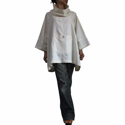手織棉の高領斗篷套頭衫 淡灰（BFS-122-02） 第1張的照片