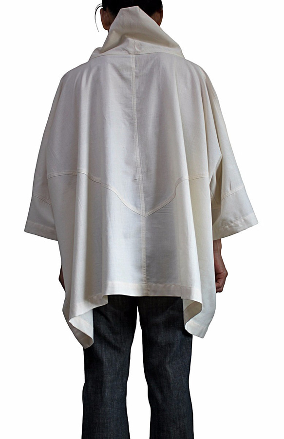 手織棉の高領斗篷套頭衫 淡灰（BFS-122-02） 第5張的照片