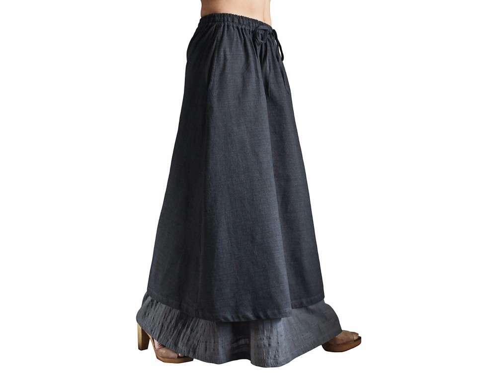 ジョムトン手織り綿ダブルスカート 墨黒（SFS-016-01）