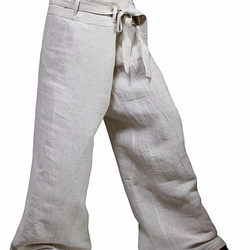 麻布100% 寬版長褲 自然色（PRL-008-02） 第2張的照片