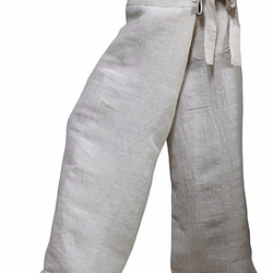 麻布100% 寬版長褲 自然色（PRL-008-02） 第3張的照片