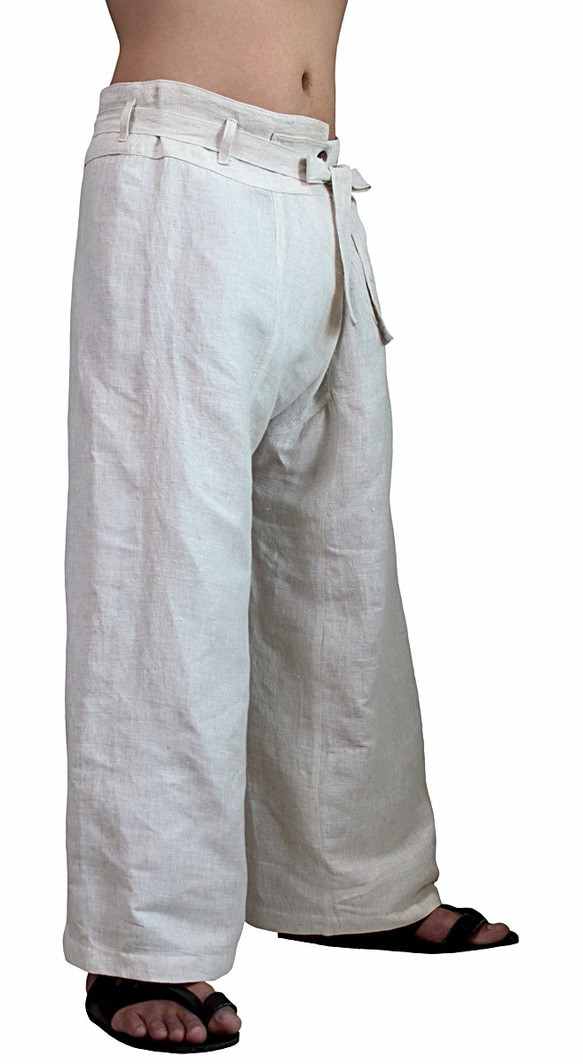 麻布100% 寬版長褲 自然色（PRL-008-02） 第5張的照片